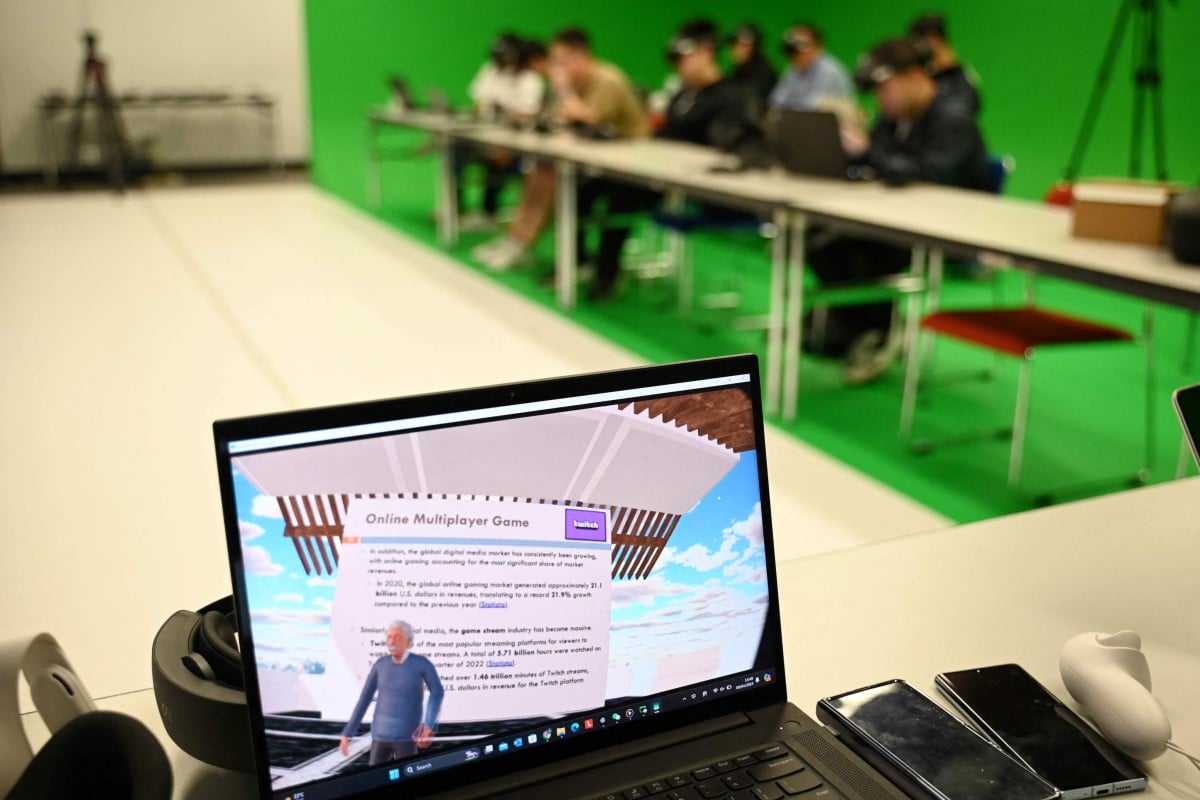 Students at a Hong Kong university were transported to a pavilion above the clouds to hear Albert Einstein expound on game theory - part of a course deploying “AI lecturers” in the classroom. Photo: AFP