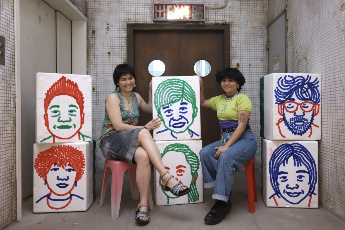 Curator Nicole Nepomuceno and producer Faith Monsod pose with pieces at the Marginalia (Notes from the Peripheries) exhibition at Current Plans gallery in Wong Chuk Hang. Photo: Jonathan Wong