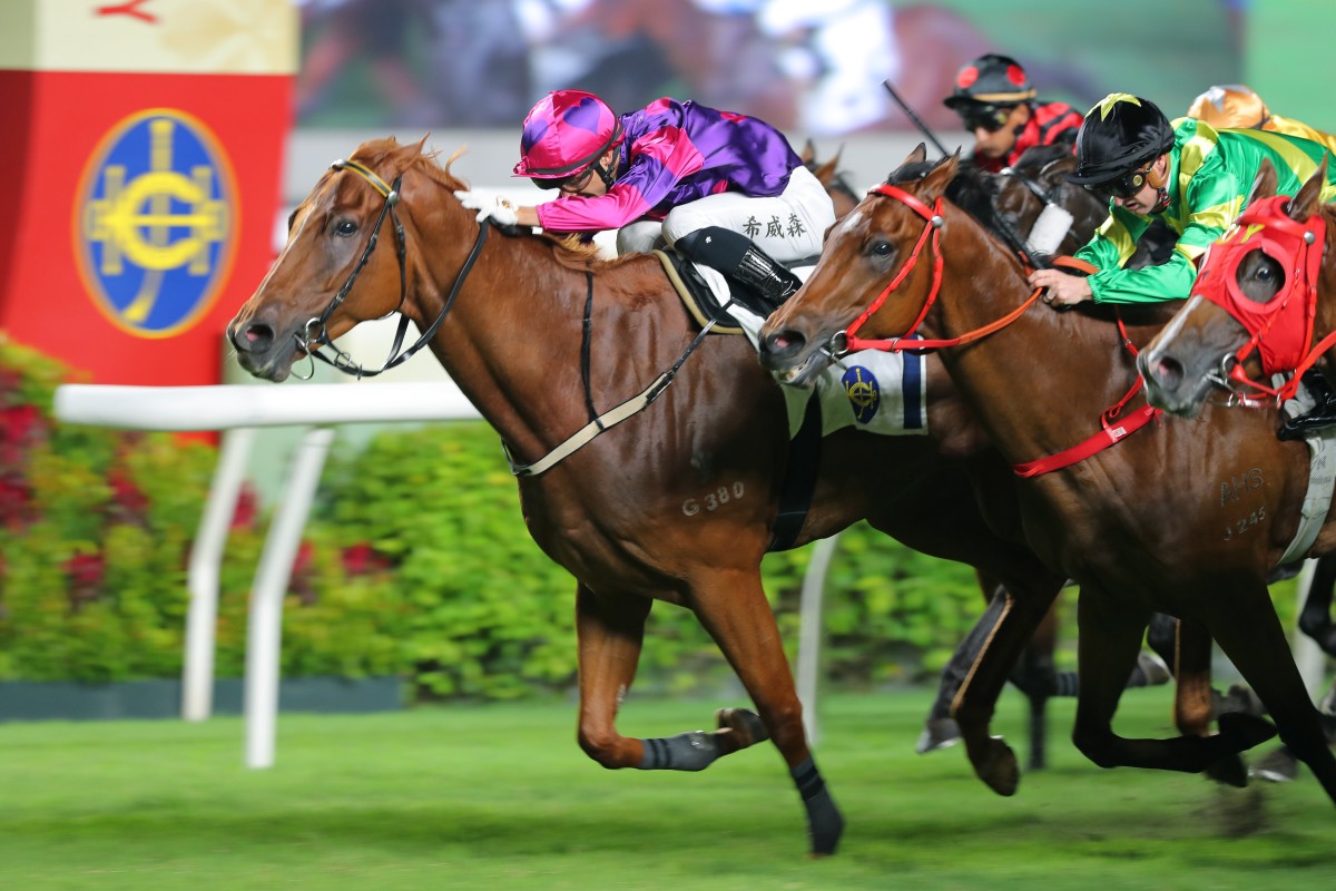 Ching (left) salutes under Lyle Hewitson at Sha Tin on Monday. Photo: Kenneth Chan