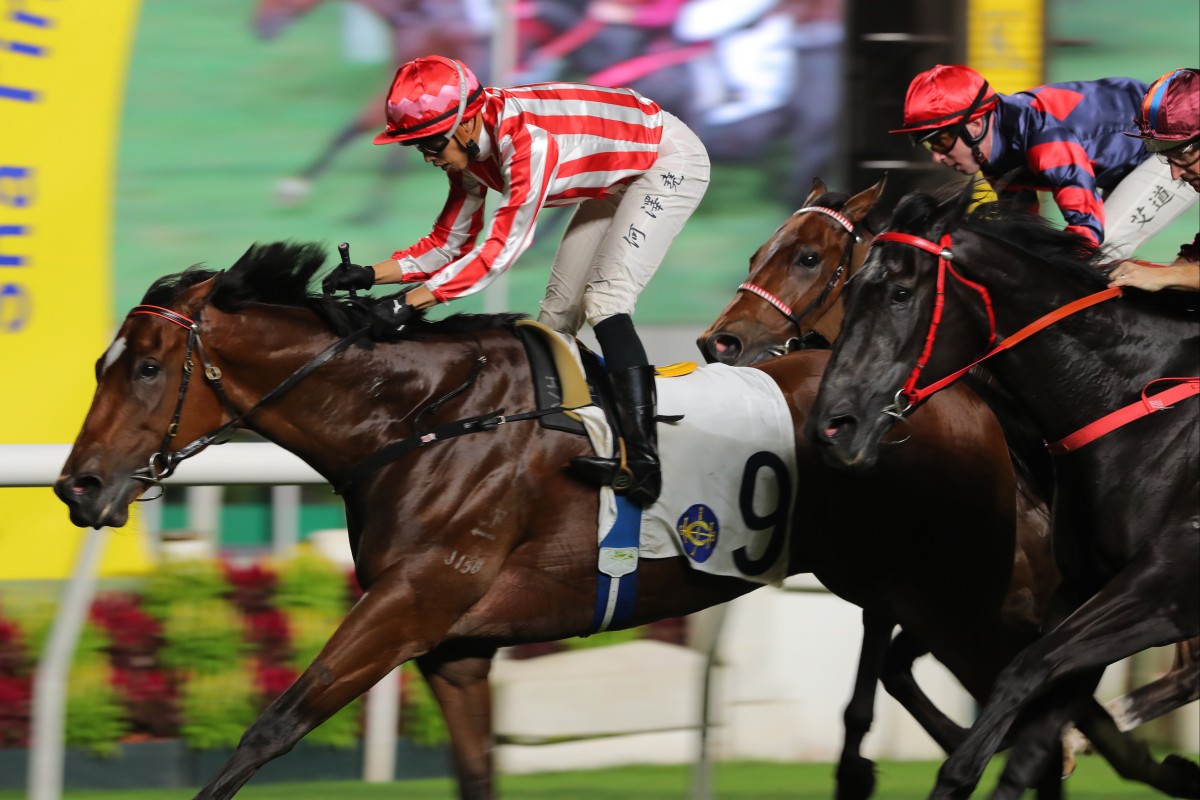 King Miles passes the Sha Tin winning post in front on Saturday. Photos: Kenneth Chan