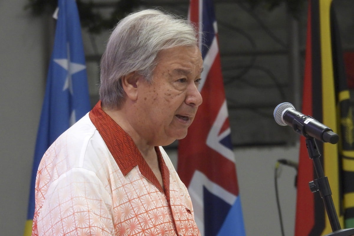 United Nations Secretary-General Antonio Guterres speaks at the opening of the annual Pacific Islands Forum leaders meeting in Nuku’alofa, Tonga. Photo: AP