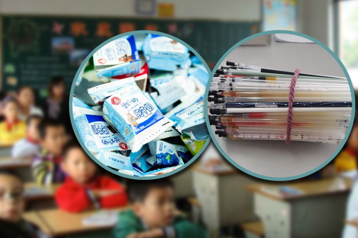 A thriving second-hand market in empty milk cartons has emerged in China after some schools asked their pupils to return the containers. Photo: SCMP composite/Sohu/The Paper