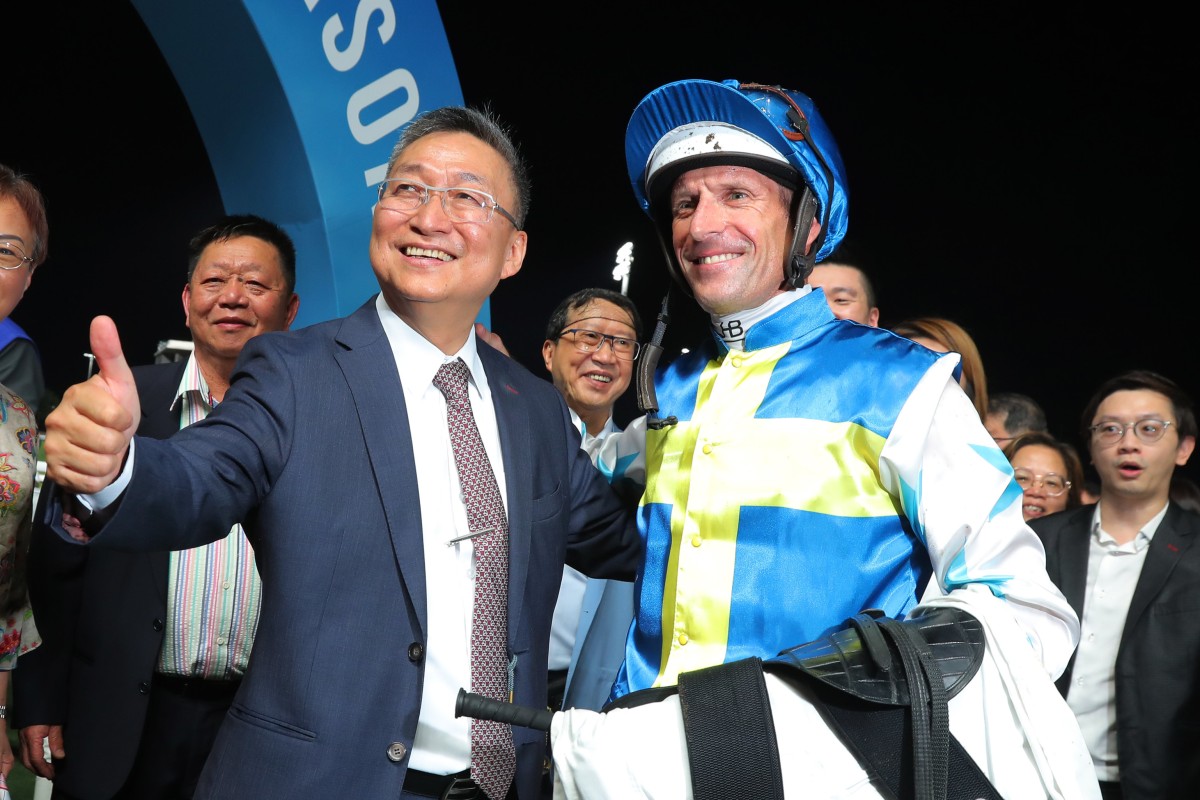 Trainer Francis Lui with jockey Hugh Bowman after securing last season’s trainers’ title. Photos: Kenneth Chan