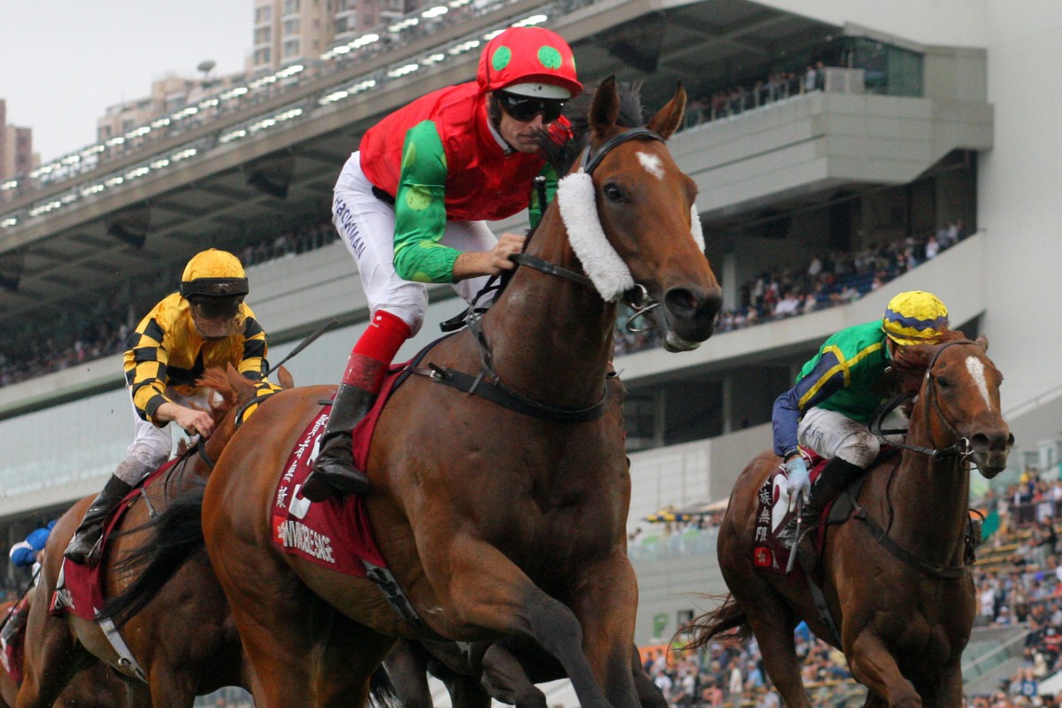 Hugh Bowman partners Invincible Sage to Group One success in April’s Chairman’s Sprint Prize (1,200m). Photo: Kenneth Chan