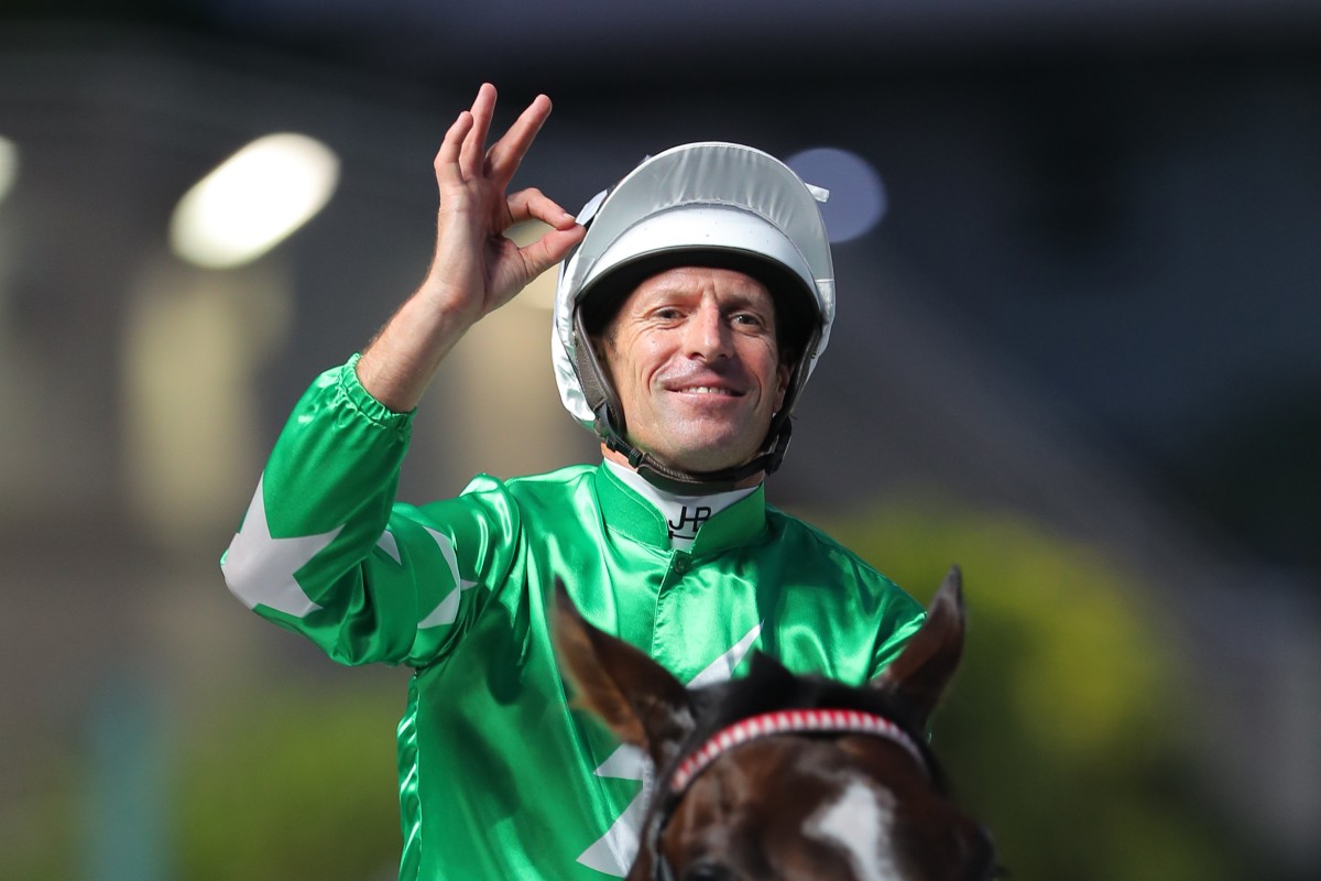 Hugh Bowman celebrates a winner at Sha Tin on Sunday. Photos: Kenneth Chan