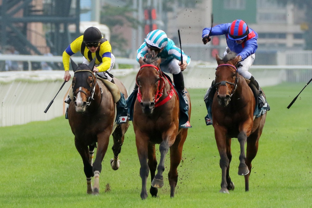Romantic Warrior (centre) defeats Prognosis (left). Photo: Kenneth Chan