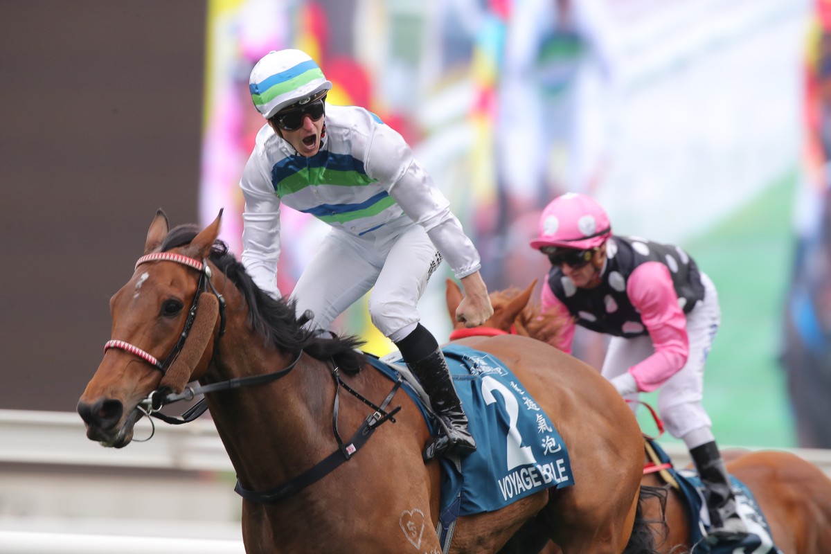 James McDonald salutes aboard Voyage Bubble in January’s Group One Stewards’ Cup. Photos: Kenneth Chan