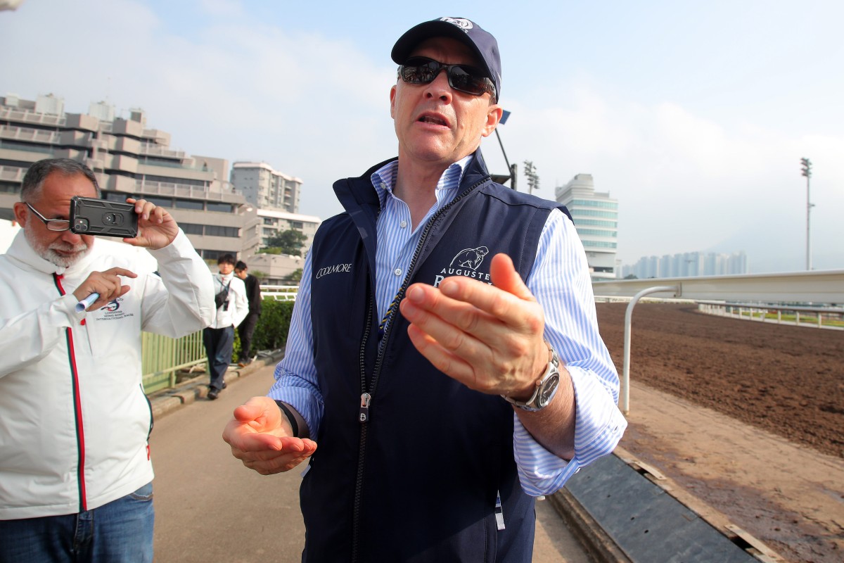 Master trainer Aidan O’Brien at Sha Tin trackwork on Friday. Photos: Kenneth Chan