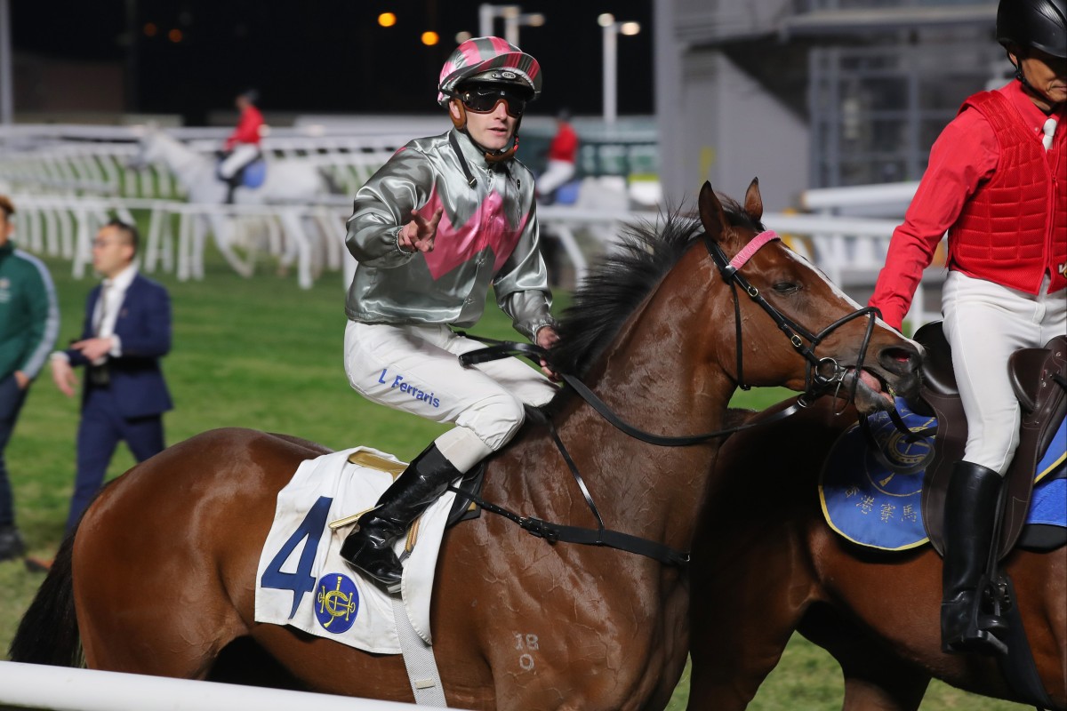 Luke Ferraris returns to the Sha Tin winners’ enclosure aboard Mojave Desert. Photos: Kenneth Chan