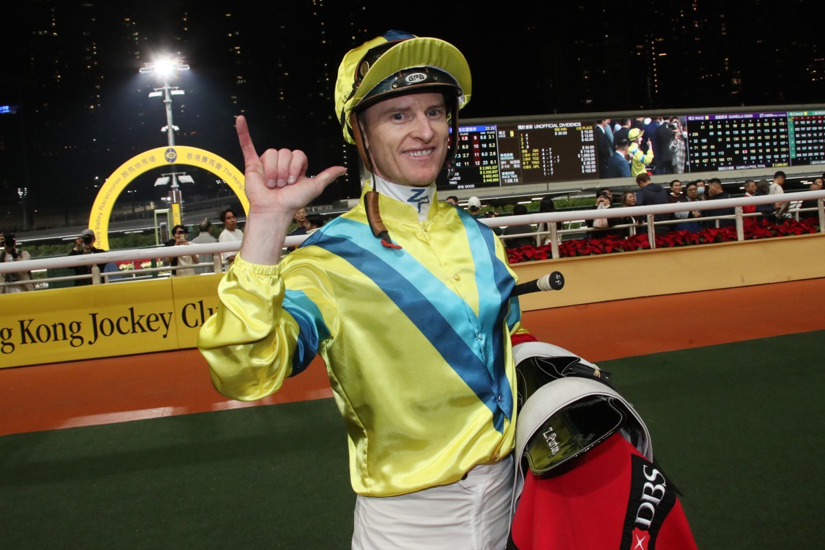 Zac Purton is all smiles after landing a record-equalling six Happy Valley wins on Boxing Day. Photos: Kenneth Chan