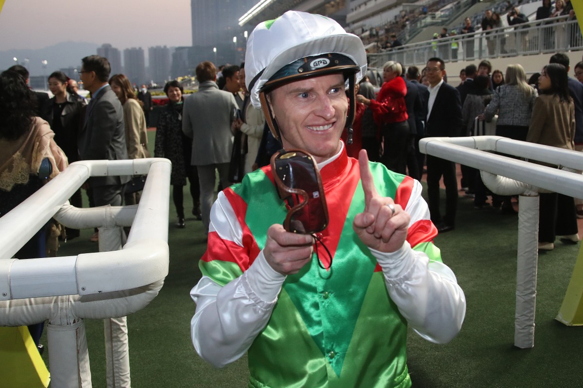Zac Purton is all smiles after landing his 1,800th Hong Kong win courtesy of Tourbillon Prince at Sha Tin. Photos: Kenneth Chan