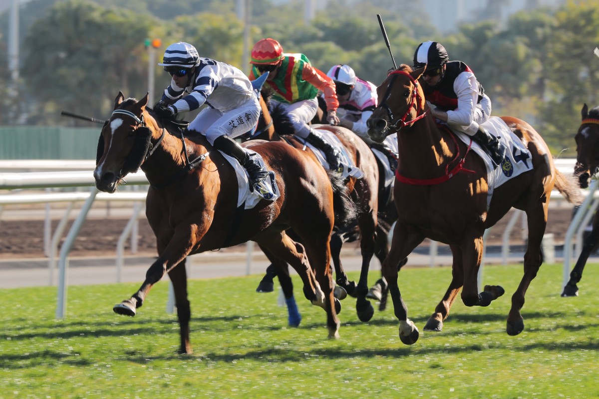 Rubylot (left) gets the better of Young Champion to win Sunday’s The Racing Club Cup at Sha Tin. Photos: Kenneth Chan