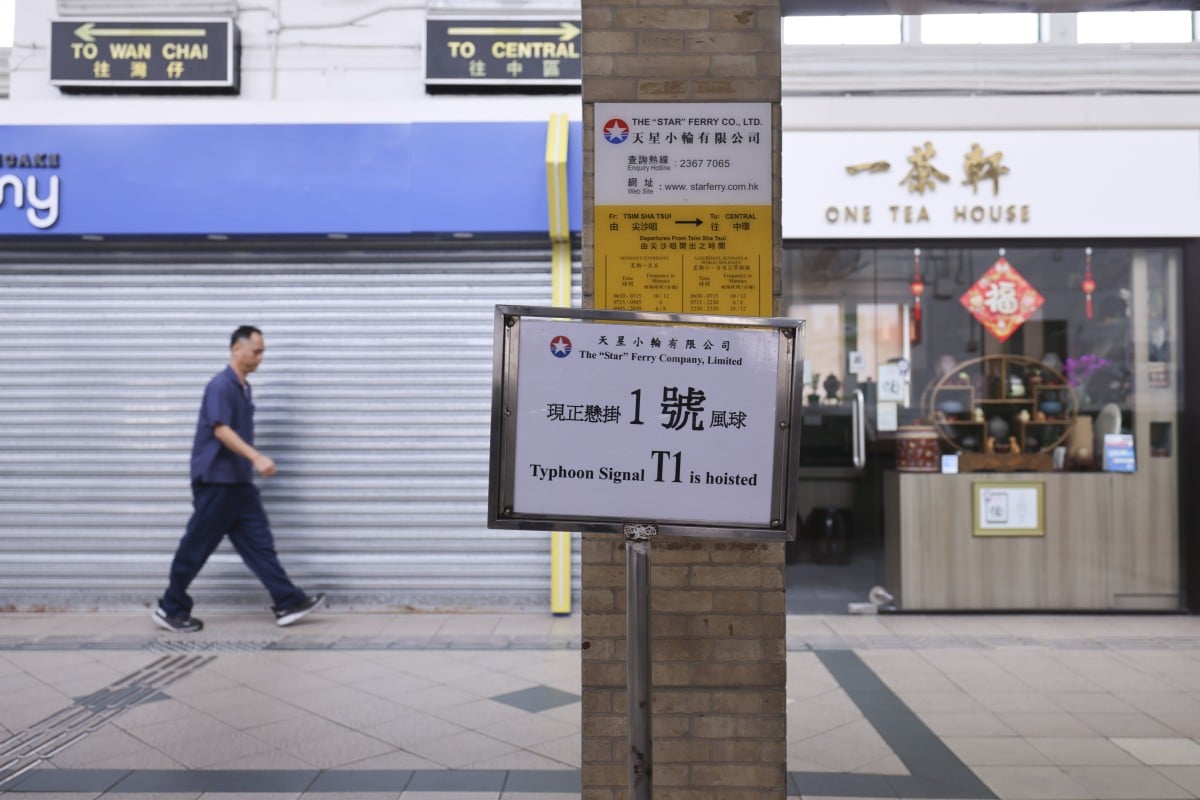 Tourists roam the Tsim Sha Tsui promenade under the No 1 typhoon signal, which remained in force as Tropical Storm Man-yi weakened in November 2024. Photo: Nora Tam