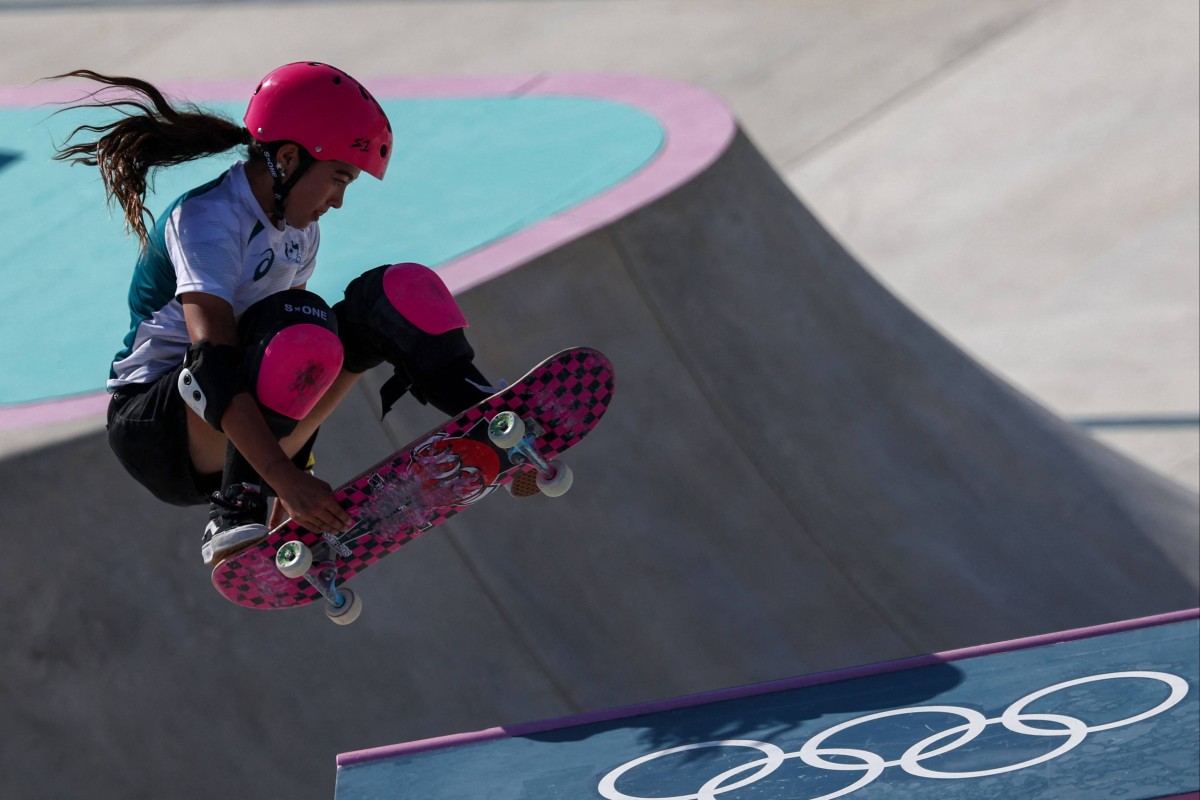 Australia’s Arisa Trew competes in the women’s park skateboarding final during the Paris 2024 Olympic Games. Photo: AFP