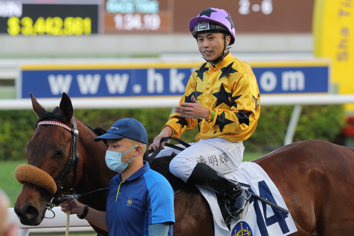 Jockey Matthew Poon enjoys a recent winner. Photo: Kenneth Chan
