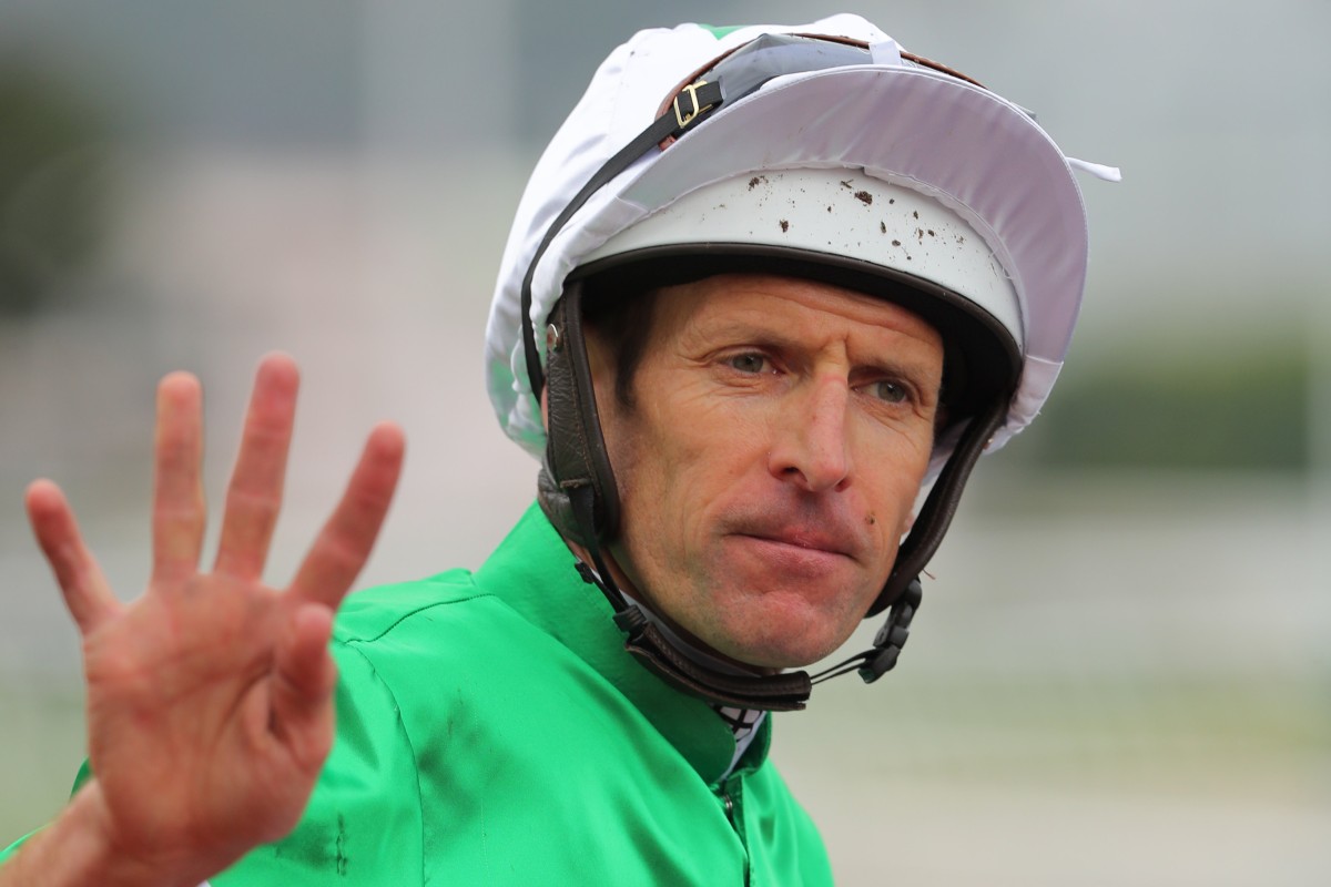 Hugh Bowman celebrates his fourth win of the afternoon at Sha Tin. Photos: Kenneth Chan