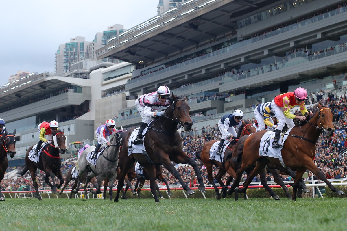 My Wish (right) wins the Classic Mile under Luke Ferraris. Photos: Kenneth Chan