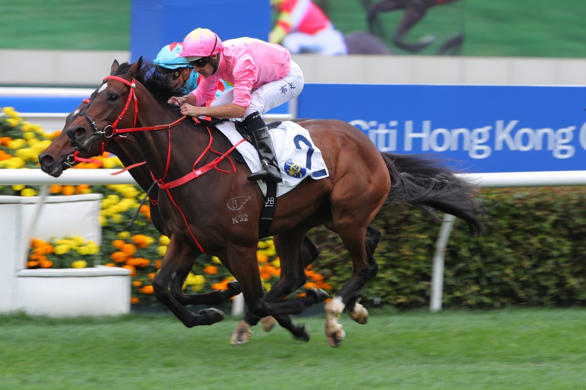 Sky Jewellery salutes under Hugh Bowman to kick off John Size’s Sunday four-timer. Photo: Kenneth Chan