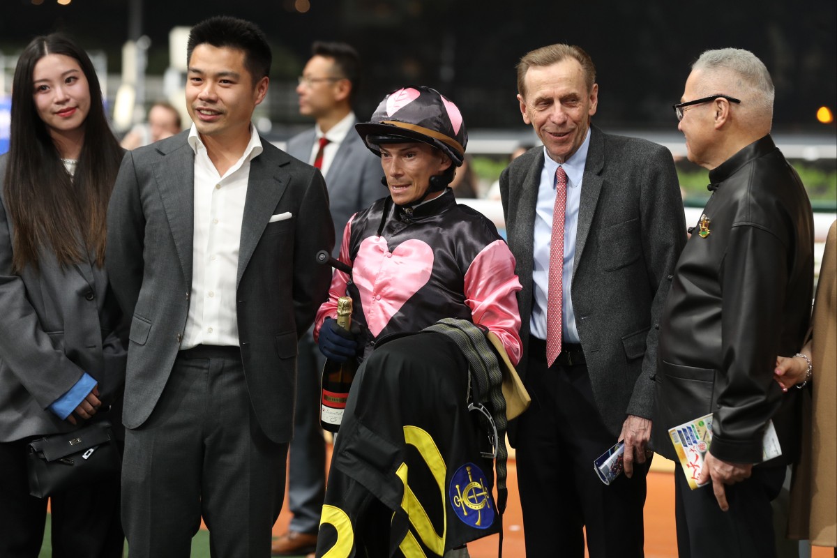 Trainer John Size (second from right), jockey Alexis Badel and connections celebrate Beauty Alliance’s win. Photos: Kenneth Chan