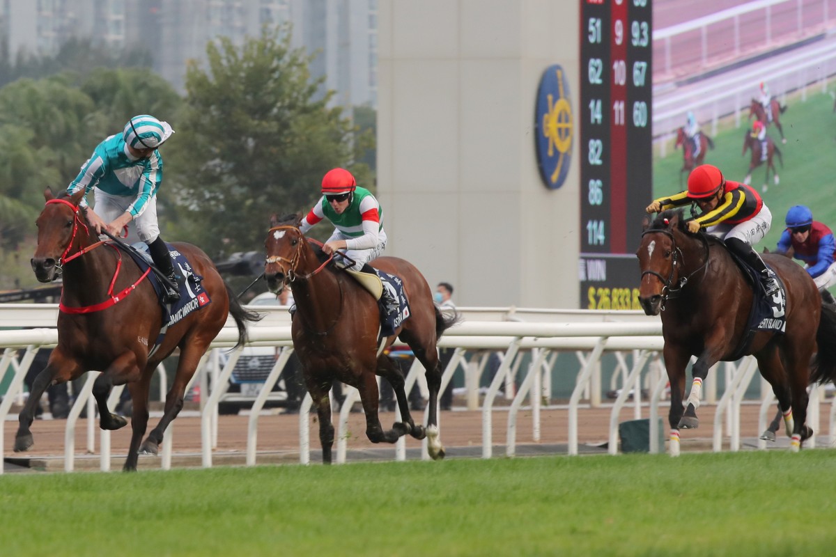 Romantic Warrior (left) beats home Tastiera and Liberty Island in December’s Group One Hong Kong Cup (2,000m). Photos: Kenneth Chan