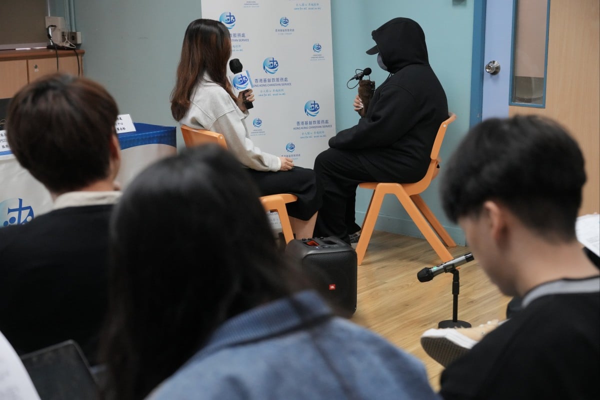 “Luna”, a 19-year-old former space oil user, talks about the drug’s effects during a press conference held by Hong Kong Christian Service. Photo: May Tse