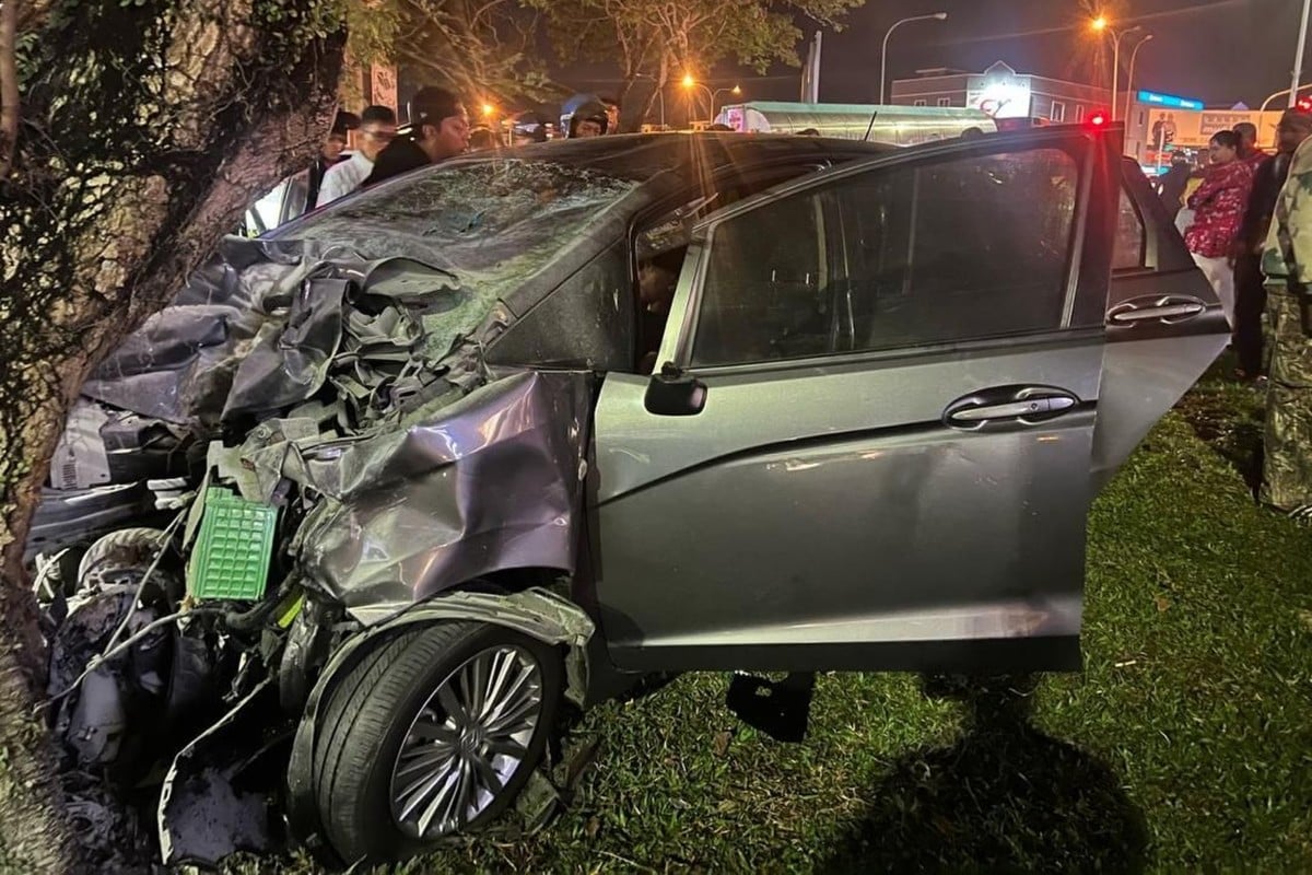 A collision in Senawang, Malaysia, killed two boys on the spot and left a third in a coma, who later died in hospital. Photo: Handout