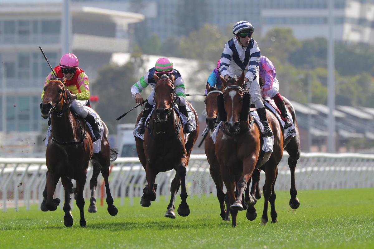 Rubylot storms home down the outside to win the Classic Cup. Photos: Kenneth Chan