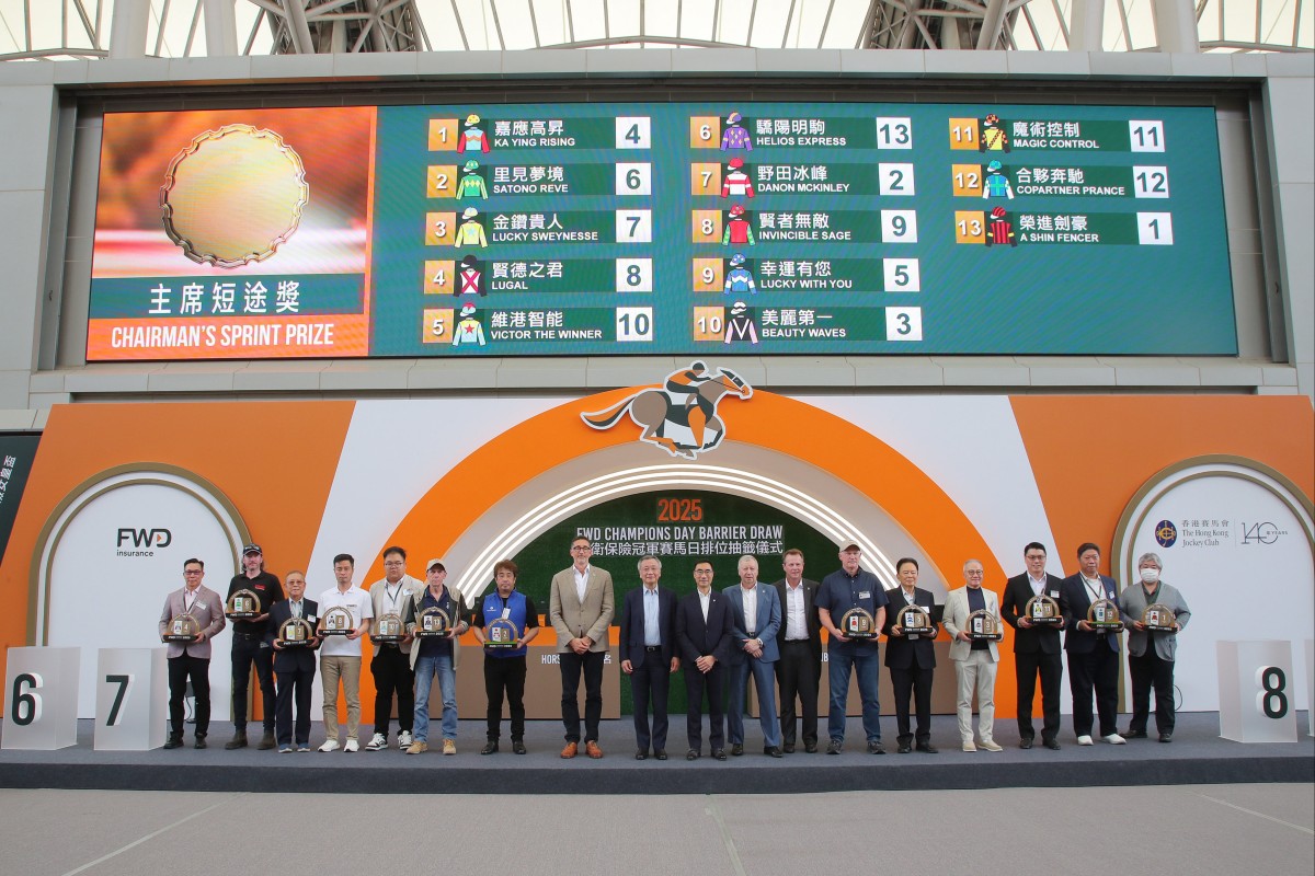 Connections after the Group One Chairman’s Sprint Prize (1,200m) barrier draw at Sha Tin on Thursday morning. Photos: Kenneth Chan