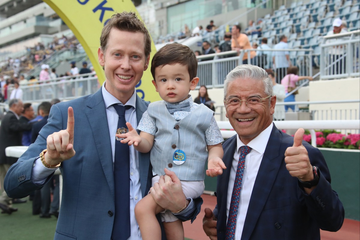Tony Cruz (right) celebrates his Sha Tin double with George Moore (left). Photos: Kenneth Chan