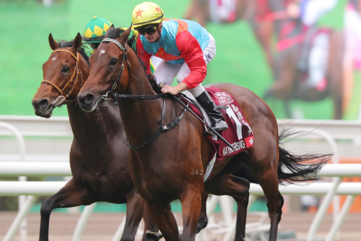 Ka Ying Rising wins the Chairman’s Sprint Prize under Zac Purton. Photos: Kenneth Chan