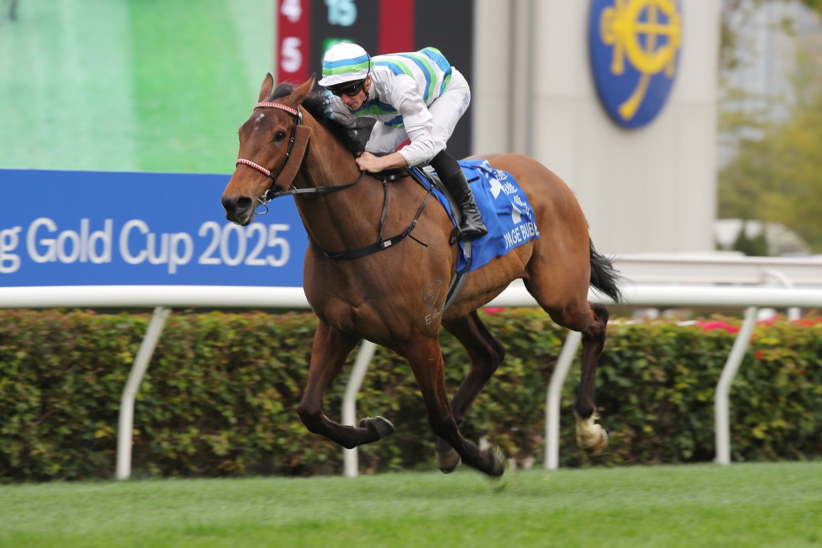 Voyage Bubble wins the second leg of the Triple Crown, the Hong Kong Gold Cup, in February. Photo: Kenneth Chan