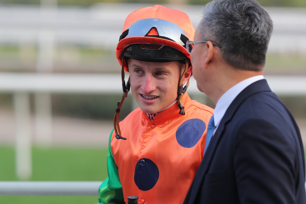 Tom Marquand after saluting aboard Invincible Shield at Sha Tin earlier this season. Photos: Kenneth Chan
