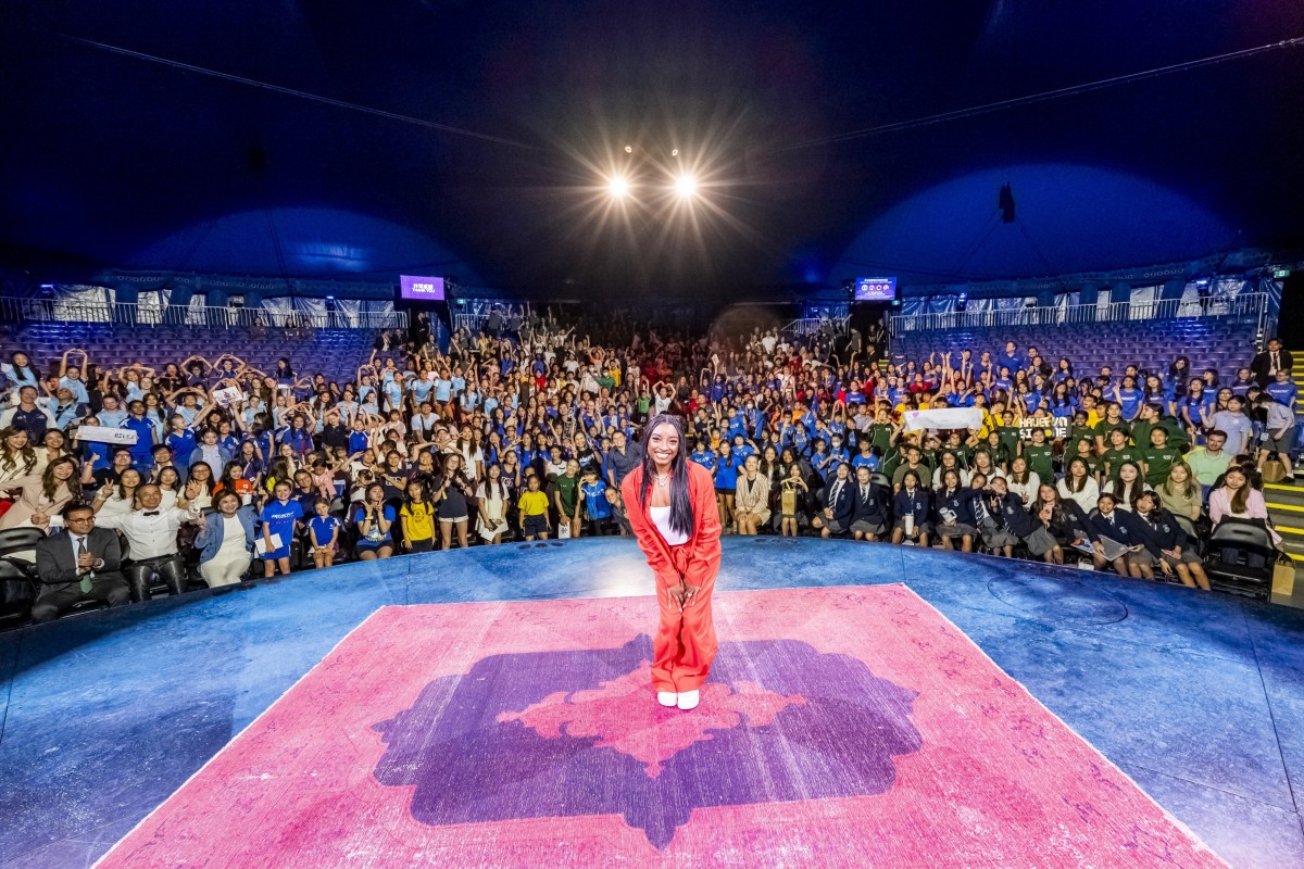 Olympic icon Simone Biles spoke to more than 500 students, many of them young athletes, at a recent event hosted by UBS. Photo: Chris Lusher