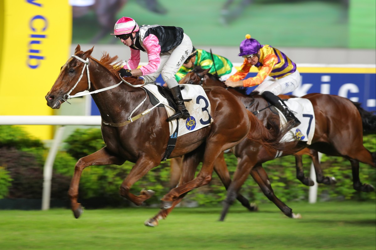 Beauty Joy takes out the Group Three Premier Plate (1,800m) under Brenton Avdulla. Photo: Kenneth Chan