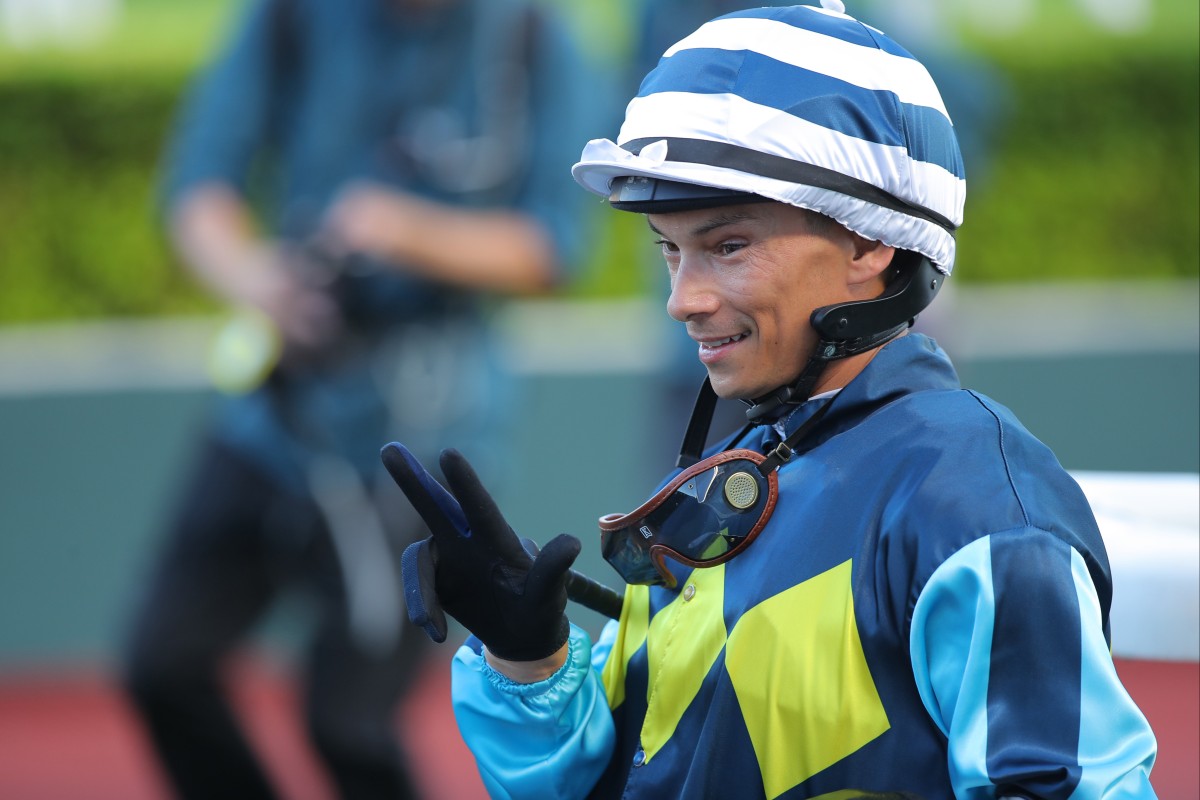 Alexis Badel celebrates his treble at Sha Tin on Sunday. Photos: Kenneth Chan