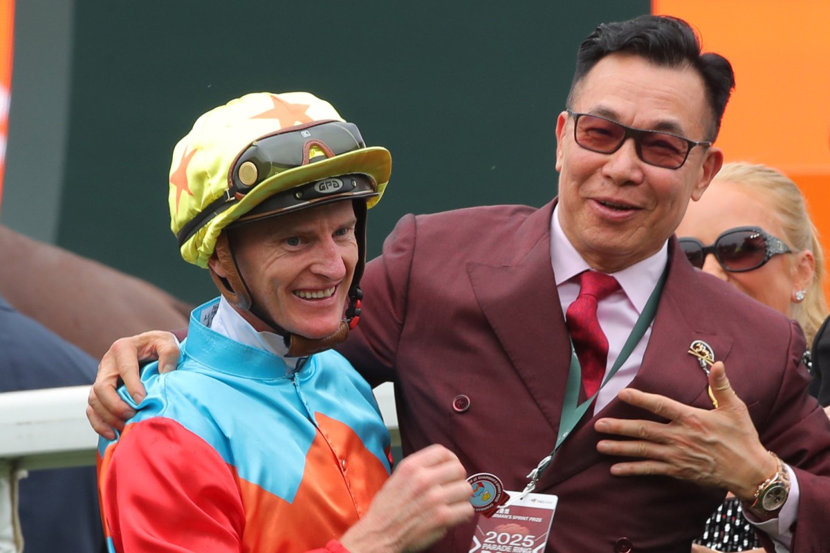Jockey Zac Purton and owner Leung Shek-kong  celebrate a Ka Ying Rising victory. Photos: Kenneth Chan