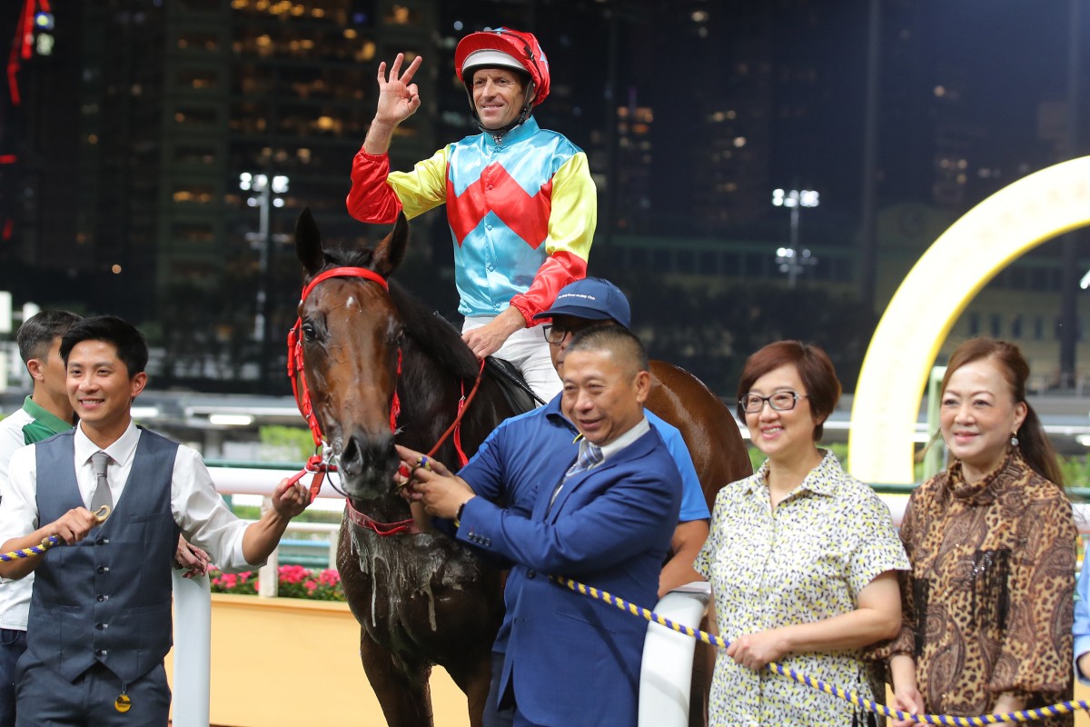 Hugh Bowman and connections with Hakka Radiance after his Happy Valley win last month. Photos: Kenneth Chan