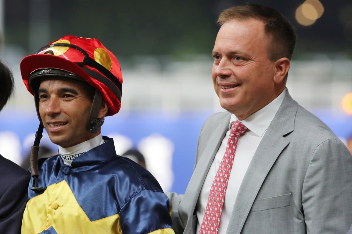 Jockey Joao Moreira and trainer Caspar Fownes soak up their big Happy Valley night. Photos: Kenneth Chan