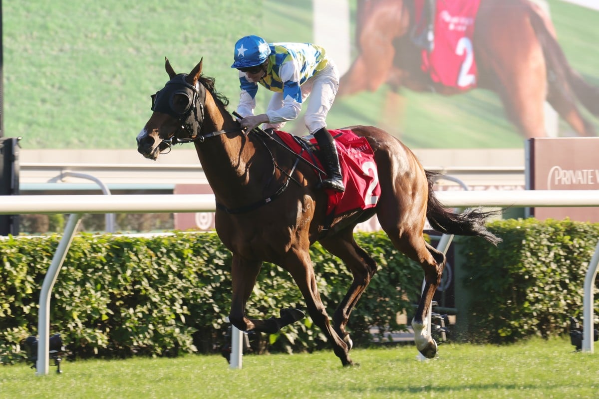 James McDonald boots home Galaxy Patch in the Jockey Club Mile. Photos: Kenneth Chan