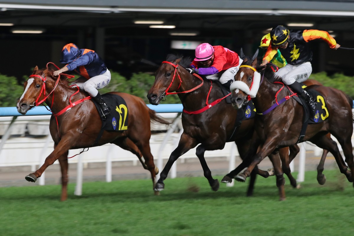 Andrea Atzeni and Amazing Kid (12) give John Size his first Happy Valley winner of the season. Photos: Kenneth Chan