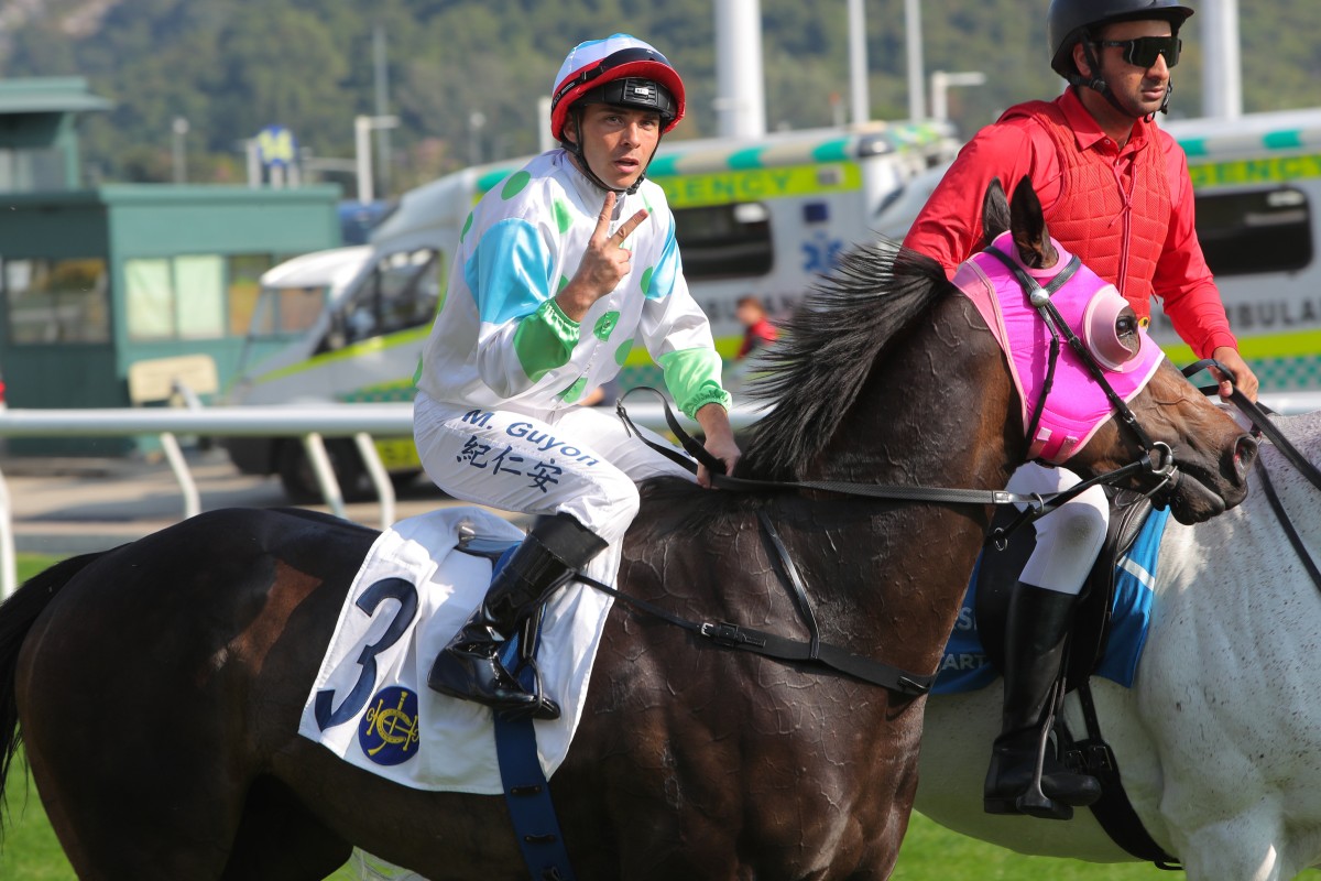 Maxime Guyon celebrates his Sha Tin double after booting home Gallant Epoch. Photos: Kenneth Chan