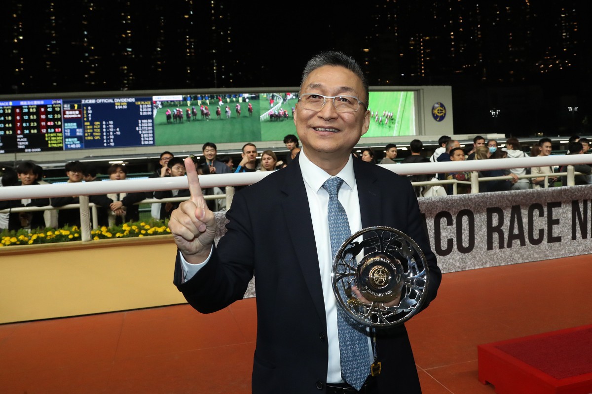 Francis Lui celebrates his January Cup win with Speed Dragon and 1,000th training success in Hong Kong. Photos: Kenneth Chan