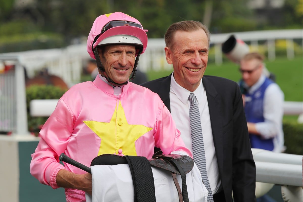 John Size and jockey Hugh Bowman. Photos: Kenneth Chan