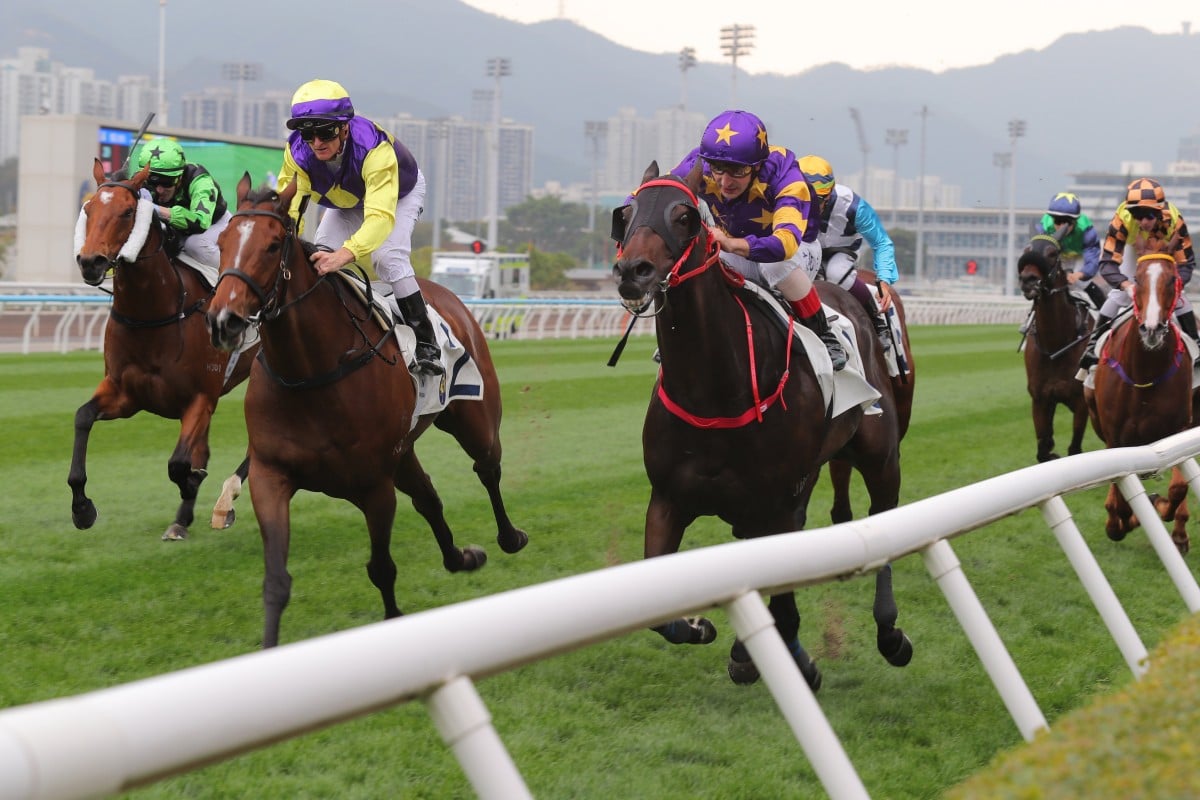 Stellar Express and Andrea Atzeni (right) win at Sha Tin. Photos: Kenneth Chan