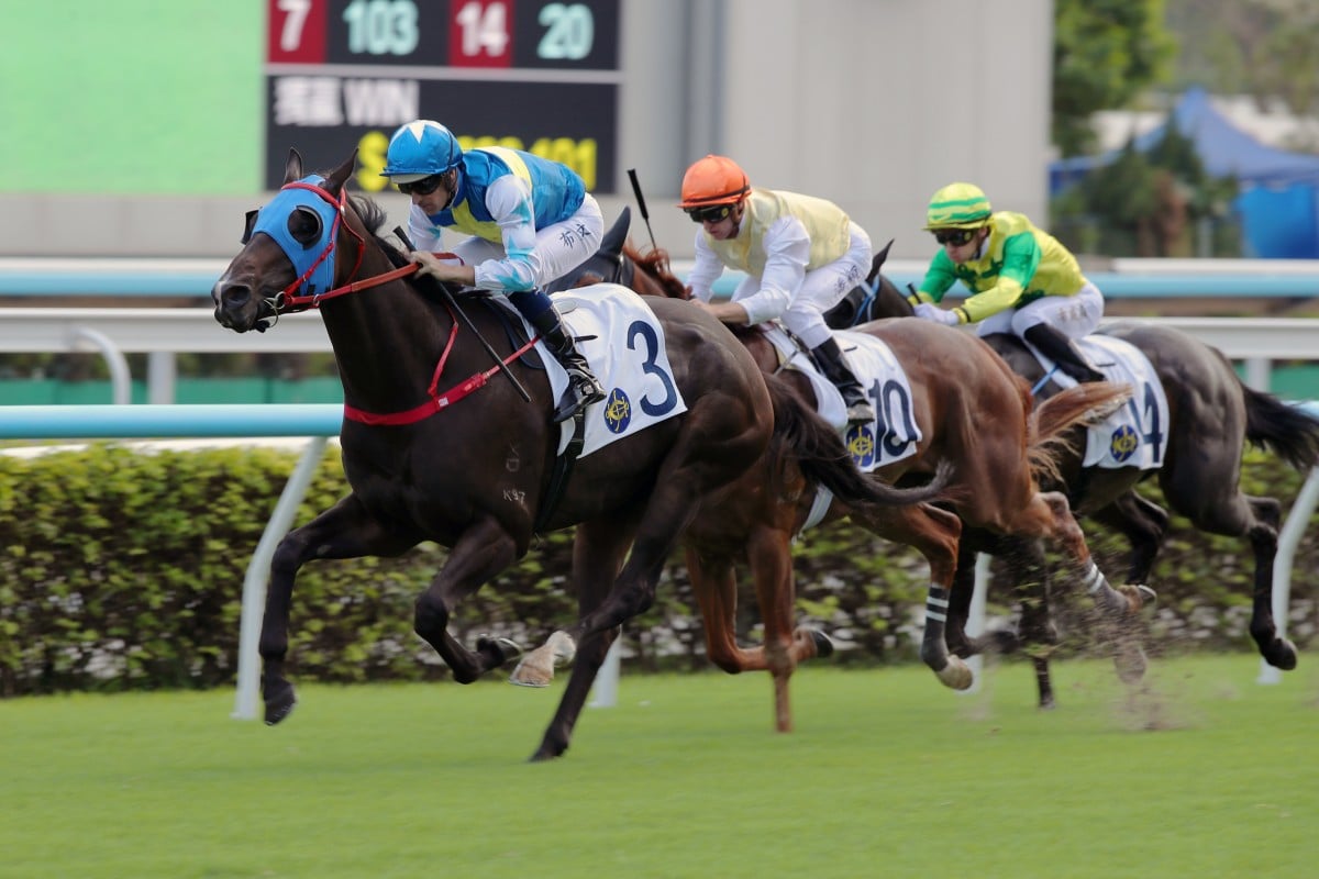 Aurora Patch, ridden by Hugh Bowman, wins at Sha Tin. Photos: Kenneth Chan