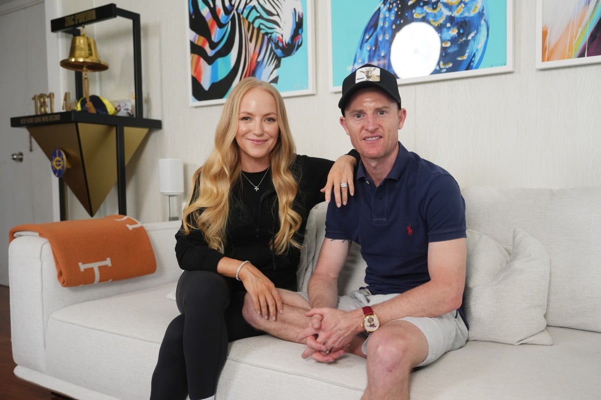 Hong Kong champion jockey Zac Purton and his wife Nicole at their home in Sha Tin. Photo: Sun Yeung