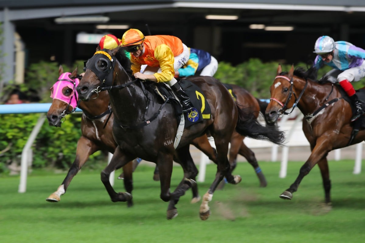 Armor Golden Eagle, ridden by Zac Purton, scores at Happy Valley. Photos: Kenneth Chan