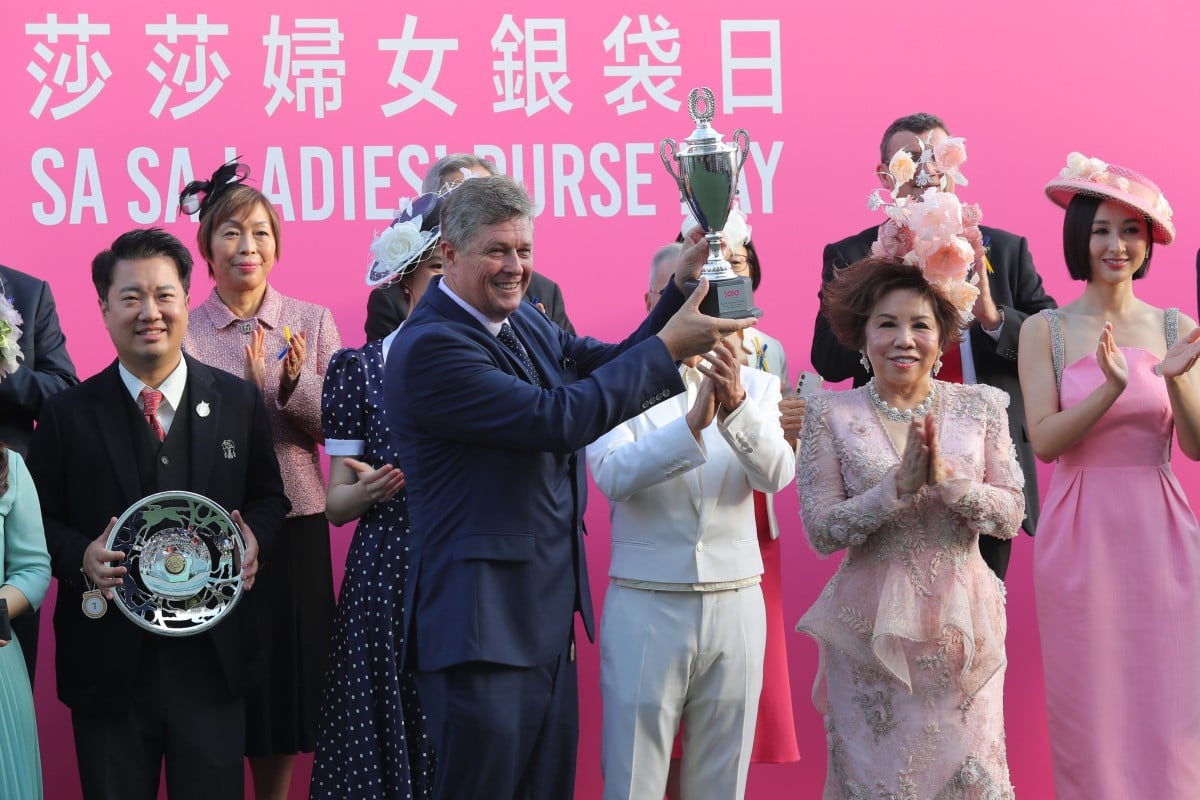 Brett Crawford with the Sa Sa Ladies’ Purse trophy after his win with Encountered last November. Photos: Kenneth Chan