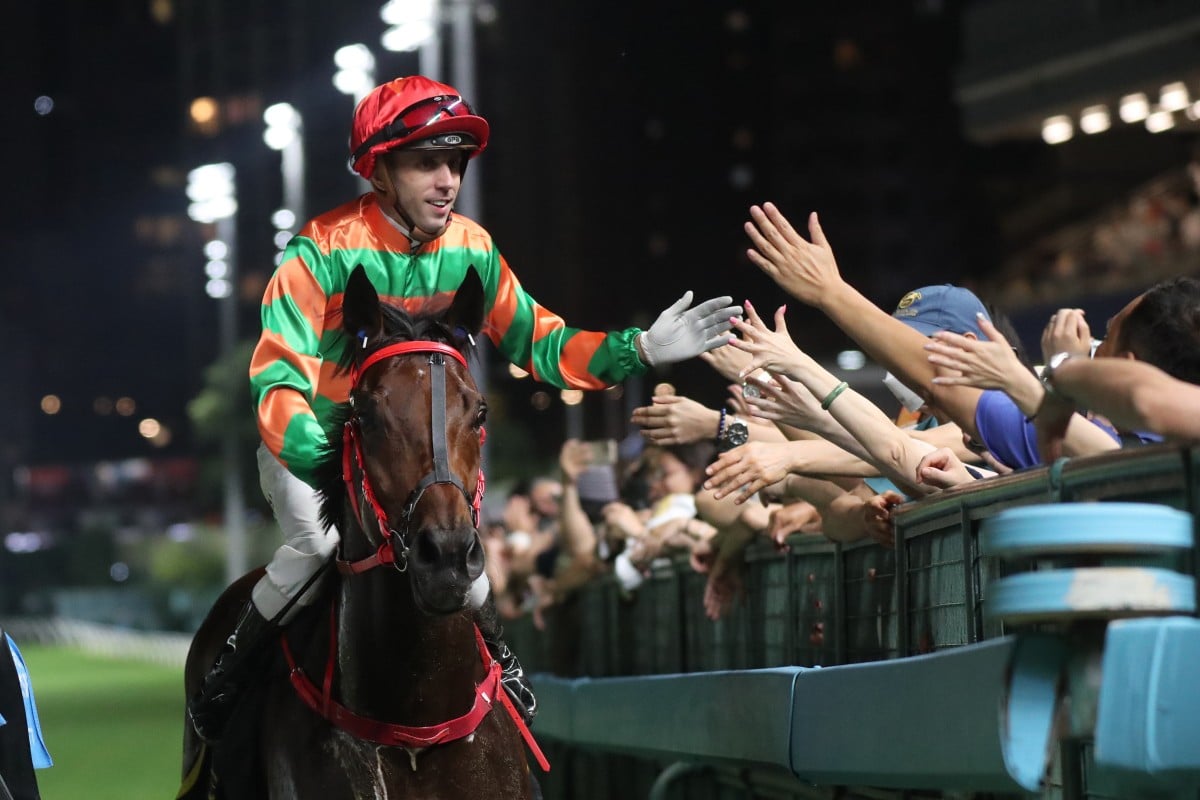 Brenton Avdulla celebrates a double at Happy Valley this month. Photos: Kenneth Chan