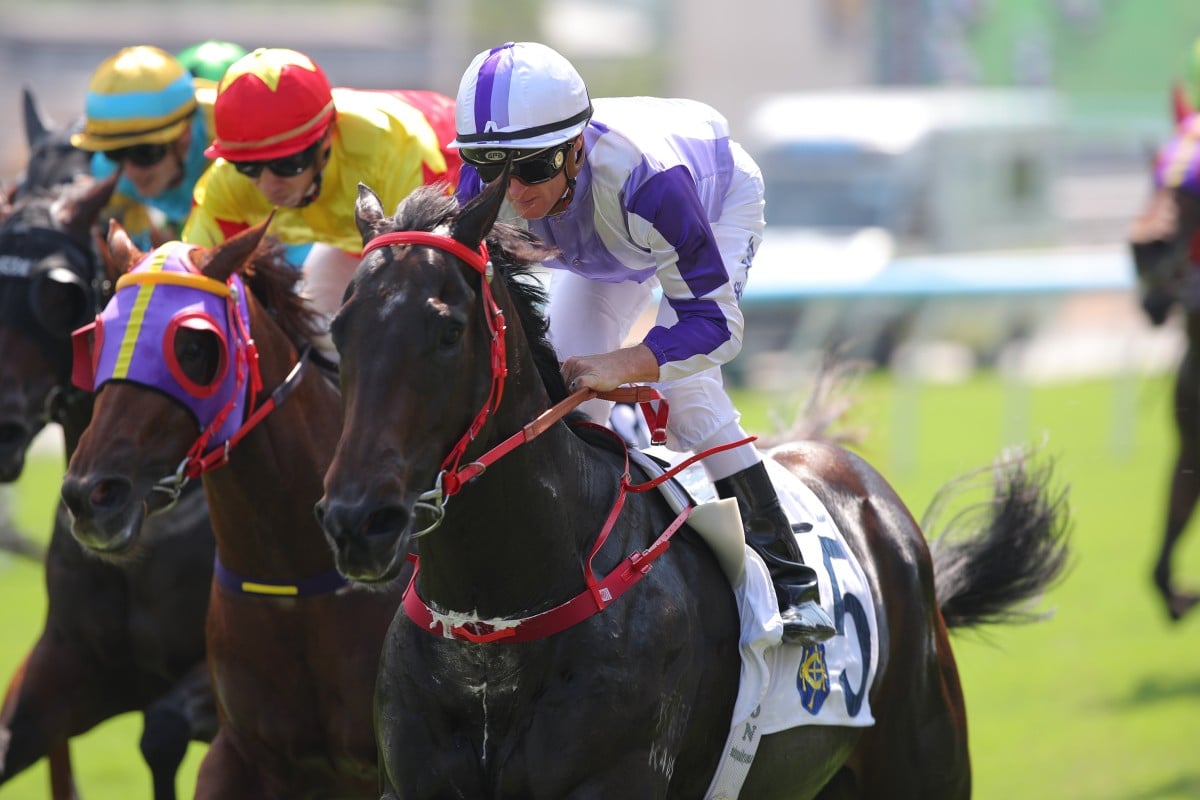 Robot Lucky Star, ridden by Zac Purton, wins at Sha Tin. Photos: Kenneth Chan